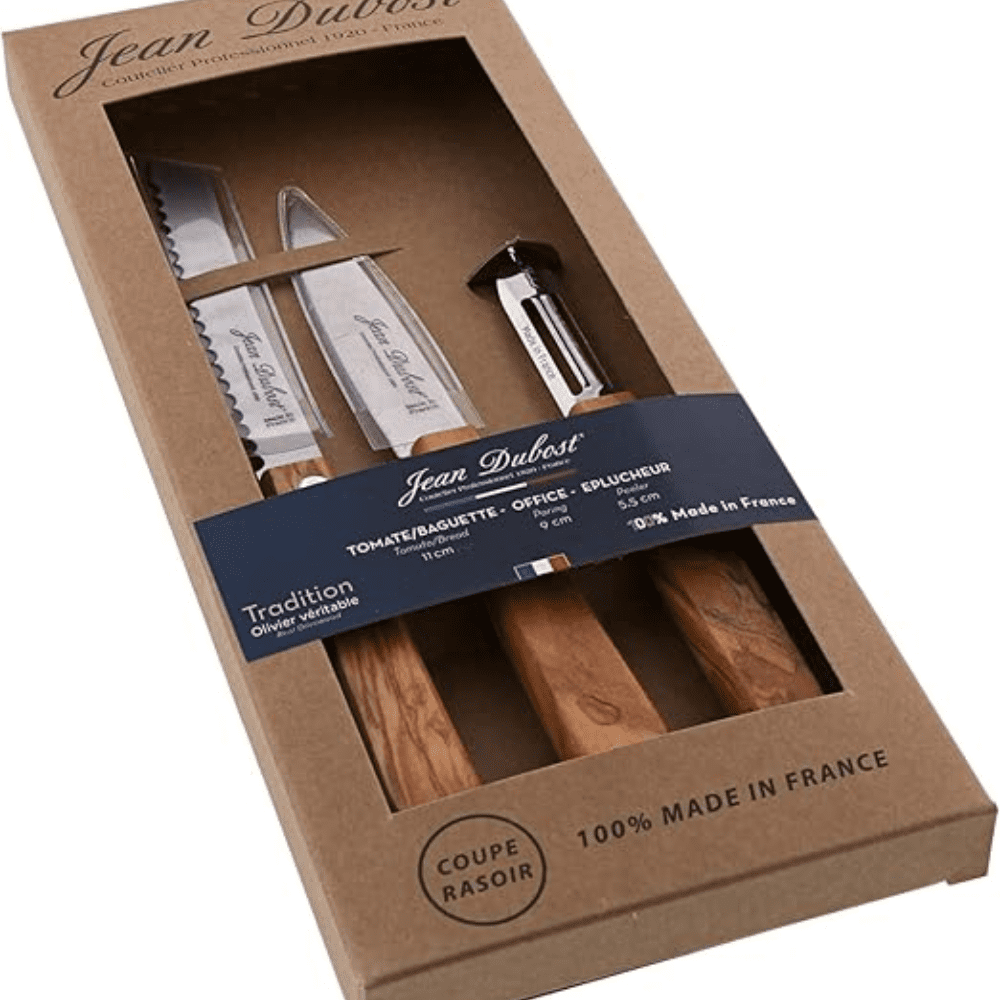 Laguiole Jean Dubost - Laguiole 3 Cuchillos Cocina Mango Madera Olivo 12mm (caja Kraft)