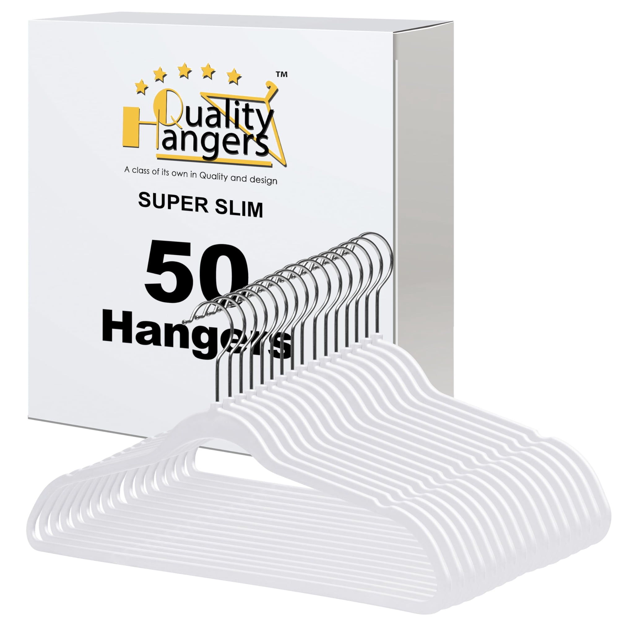 Quality Hangers - Perchas De Plástico De Calidad, 50 Unidades, Delgadas, 16,5 Cm, Color Blanco