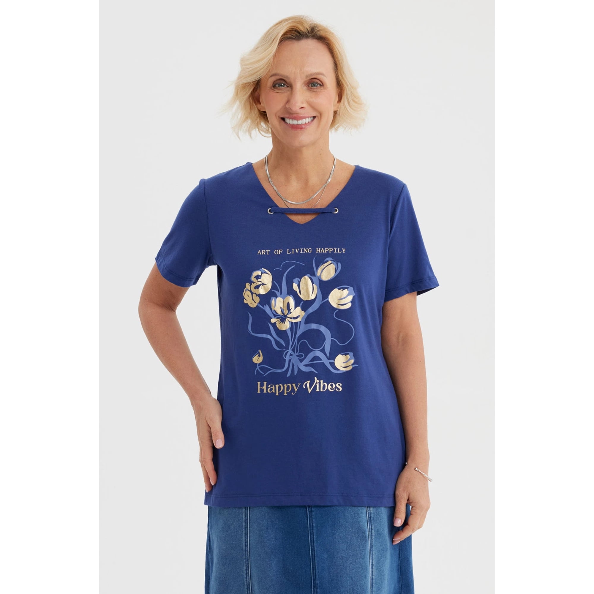 Fashionspark - Polera Mujer Con Estampado Azul Oscuro