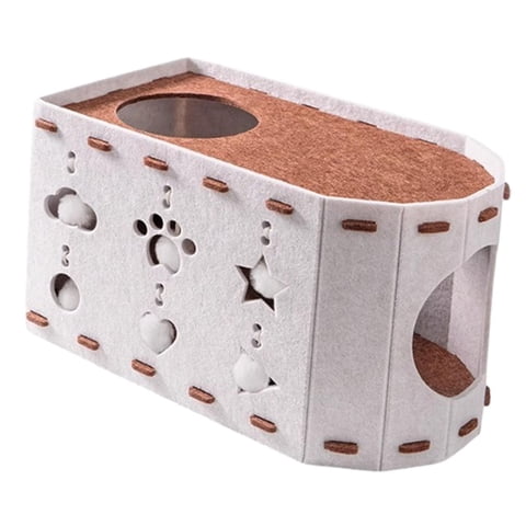 Ioensy - Casa Para Gatos De Cartón Rascador Con Agujero Interactivo, Garra Y Cama De Fieltro