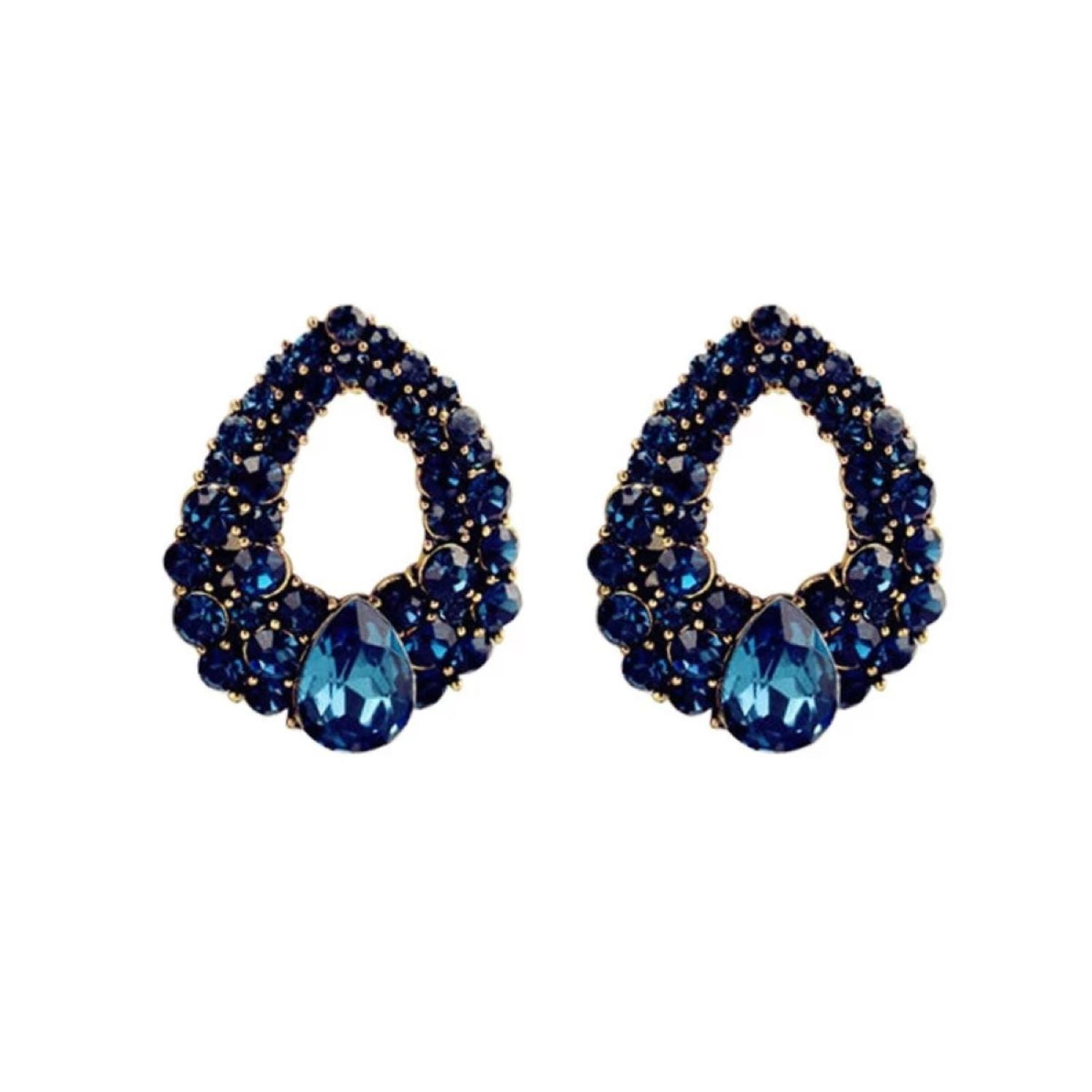 Prusia - Aros Pendientes Diseño Gota Piedras Azules