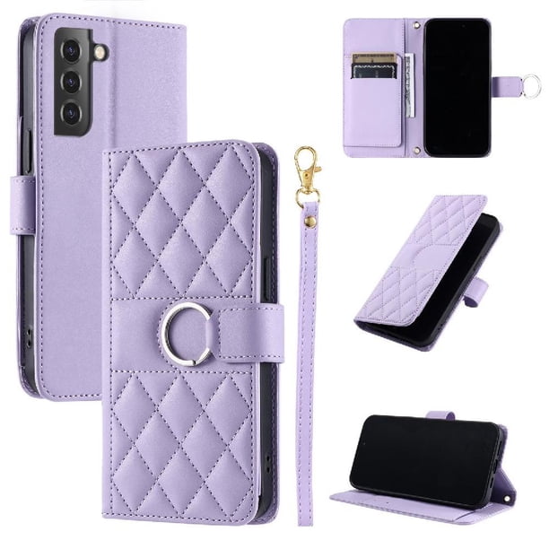 Funda Acolchada con Anilla y Correa para Samsung Galaxy S21 FE Slots para Tarjetas Morado