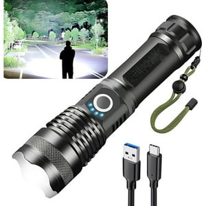 Veat00L - Linterna Táctica Recargable Usb-C Super Brillante De 5 Modos Con Zoom - Impermeable - Ideal Para Senderismo, Caza, Camping Y Emergencias