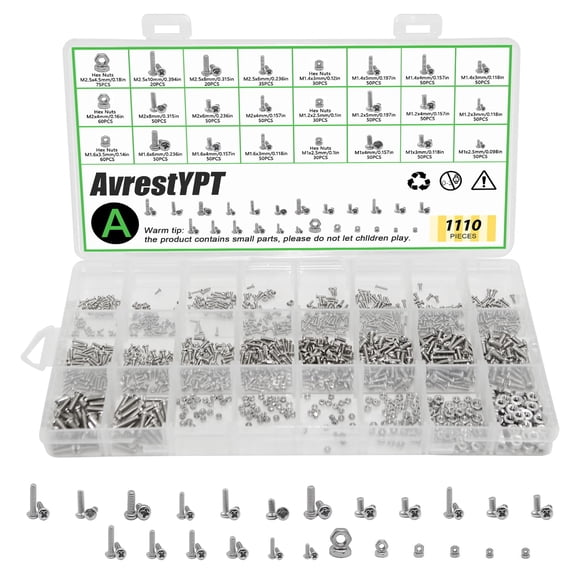 Juego de 1110 piezas de tornillos métricos AvrestYPT M1-M2.5 de acero inoxidable