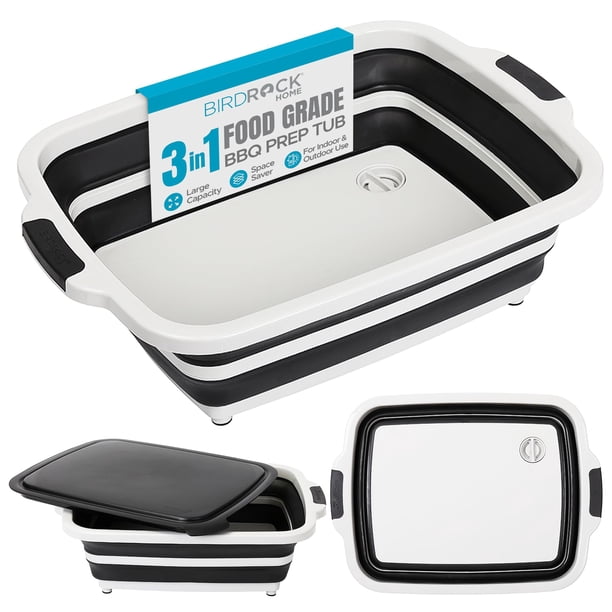 Recipiente plegable para preparar barbacoas BIRDROCK HOME con tabla de cortar, color negro