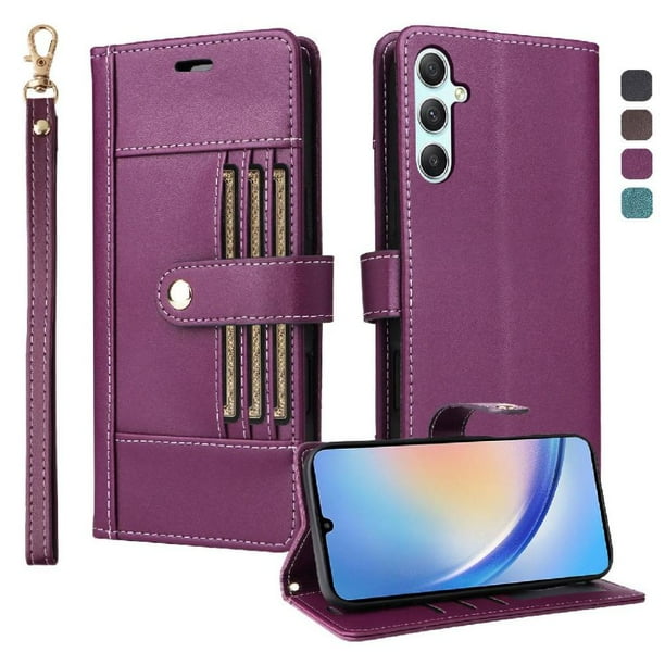 FOXDOCK Funda tipo Cartera para Samsung Galaxy A34 5G – Cubierta de Cuero PU con Múltiples Ranuras, Bolsillo para Efectivo y Correa de Muñeca