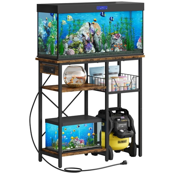 Soporte para pecera CHOEZON con toma de corriente 40-60 L, color marrón rústico