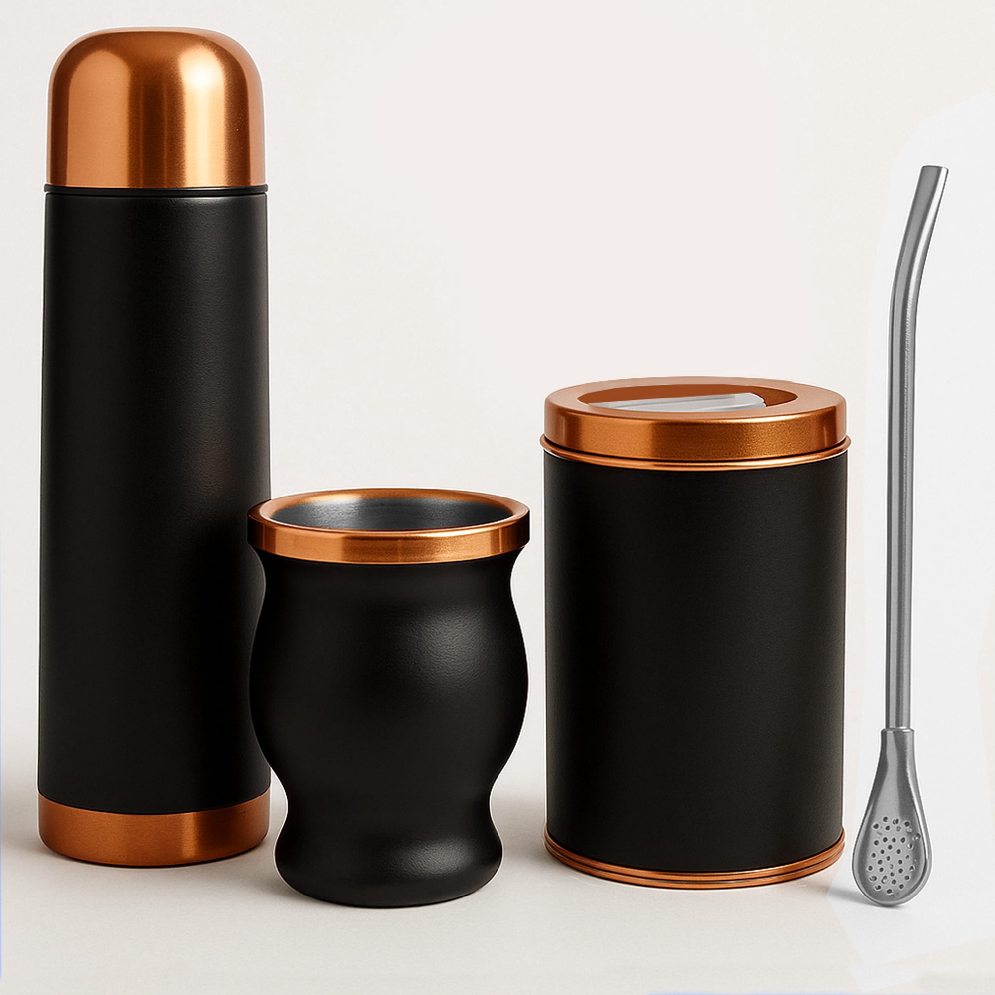 Entreparrilleros.cl - Set De Mate Color Negro De Cobre Con Bolso