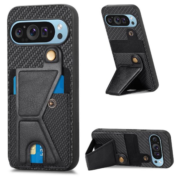 Funda Resistente para Google Pixel 9 con Tarjetero y Soporte, Diseño Magnético Negro