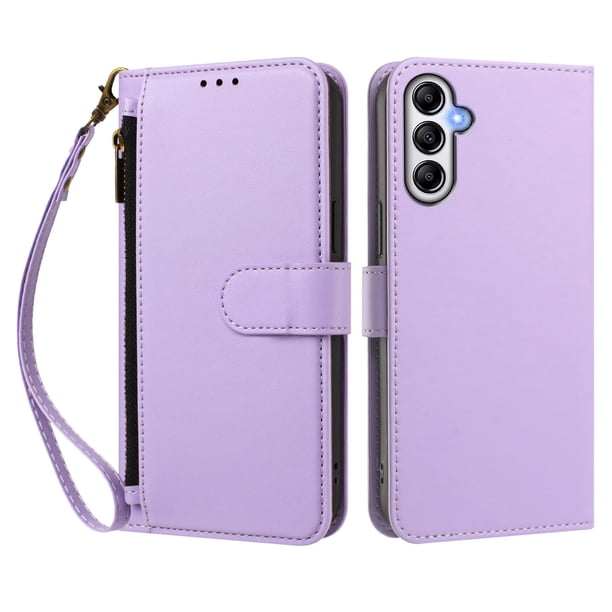Funda Tipo Billetera para samsung galaxy A35 5G con Soporte y Bolsillo con Cierre Morado