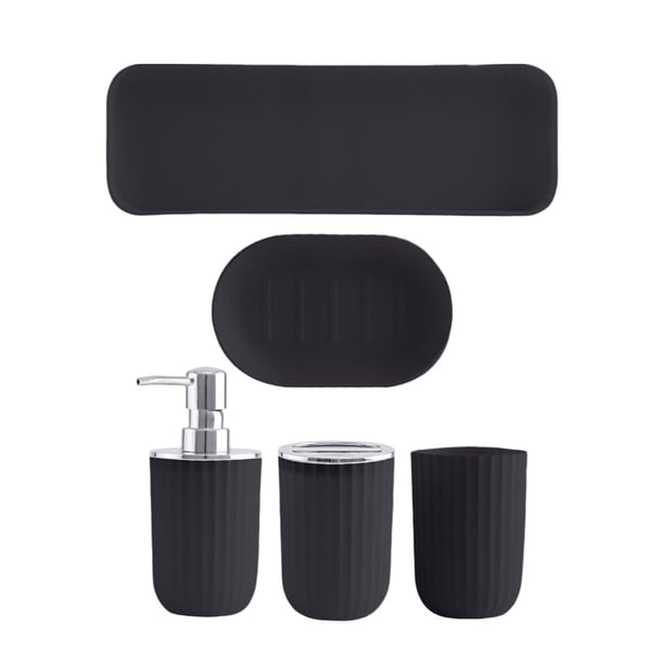 Juego de accesorios de baño de plástico, taza para la boca, bandeja para necesidades, jabonera, botella de loción, artículos de baño modernos, decorac , negro NegroB