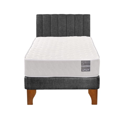 5º Sueño - Cama Europea 1 Plaza Luna + Respaldo Tubular Madera Gris