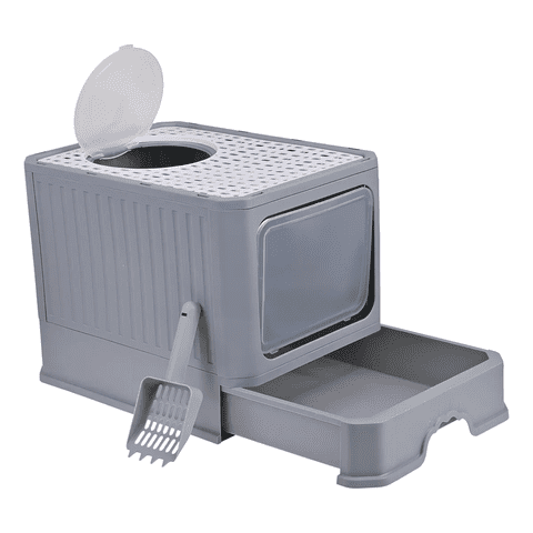 Genérico - Arenero Bandeja Sanitaria Grande Gato Cerrado Filtro Y Pala Gris Oscuro