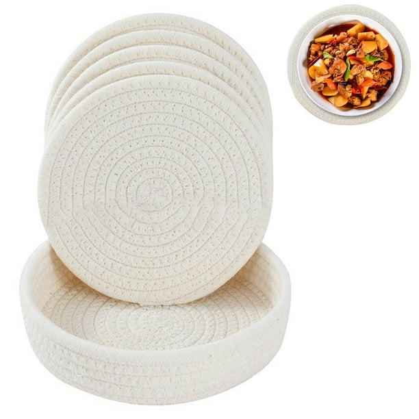 Tapetes de 18 cm para ollas y sartenes, 5 salvamanteles tejidos con cesta para platos calientes, agarraderas para cocina, accesorios de mesa resistentes al calor.