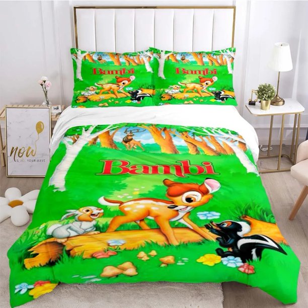 x644 Bed SheetsChildren's Bedding Set,Bambi quilt cover,Bambi Bedding Set,Cartoon Quilt Cover with Zipper and Pillowcase 3-Piece Bedding Set (1 Duvet Cover + 2 Pillow Shams) nj644