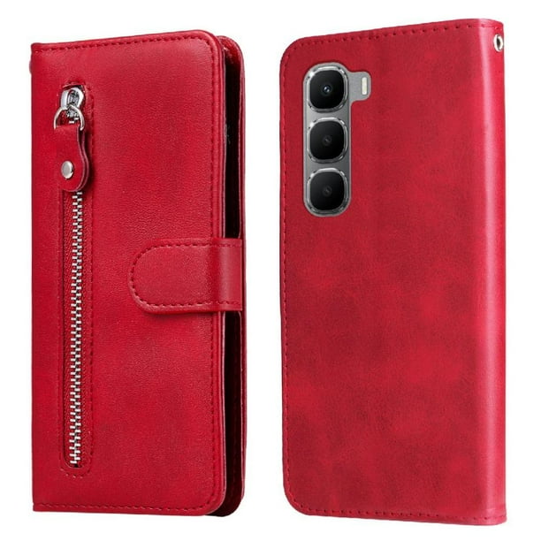 Funda con Cremallera para Infinix Hot 60 4G, Carcasa Cartera de Cuero PU con Soporte y Tarjetero