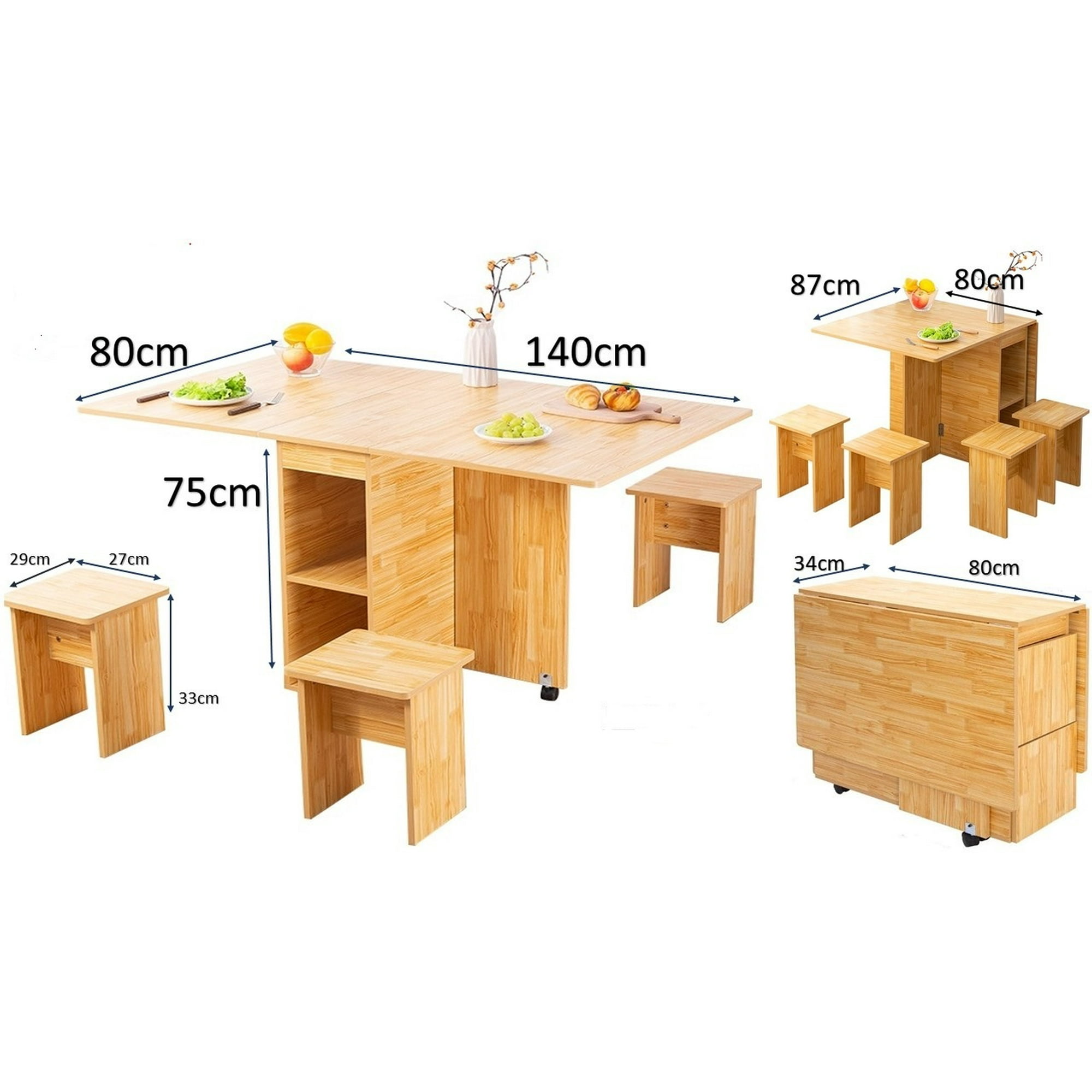 Perfectseat - Comedor Plegable Multiuso + 4 Taburetes Bambú Nativo