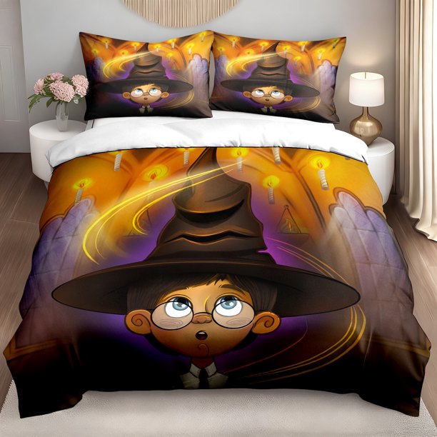 3pcs Bedding set Warner'S Wizard Boy & Floating Candles Print Duvet Cover Set | Polyester Digital Printing