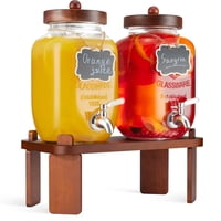 Dispensador De Bebidas Favorflavor, 2 Vasos, 3,78 L Con Soporte De Madera