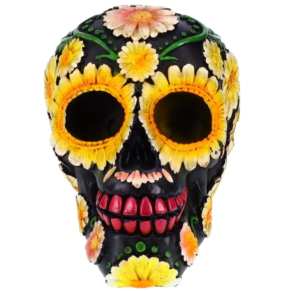 Decoración Treasure Cove, calavera de azúcar, resina, color negro, Día de Muertos