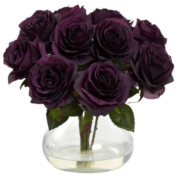 Arreglo floral con forma de rosa casi natural con jarrón de 11 cm de alto y 11 cm de ancho