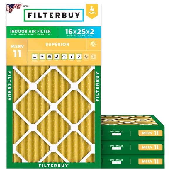 Filtro de aire Filterbuy MERV 11 16x25x2 (paquete de 4) Allergen Defense