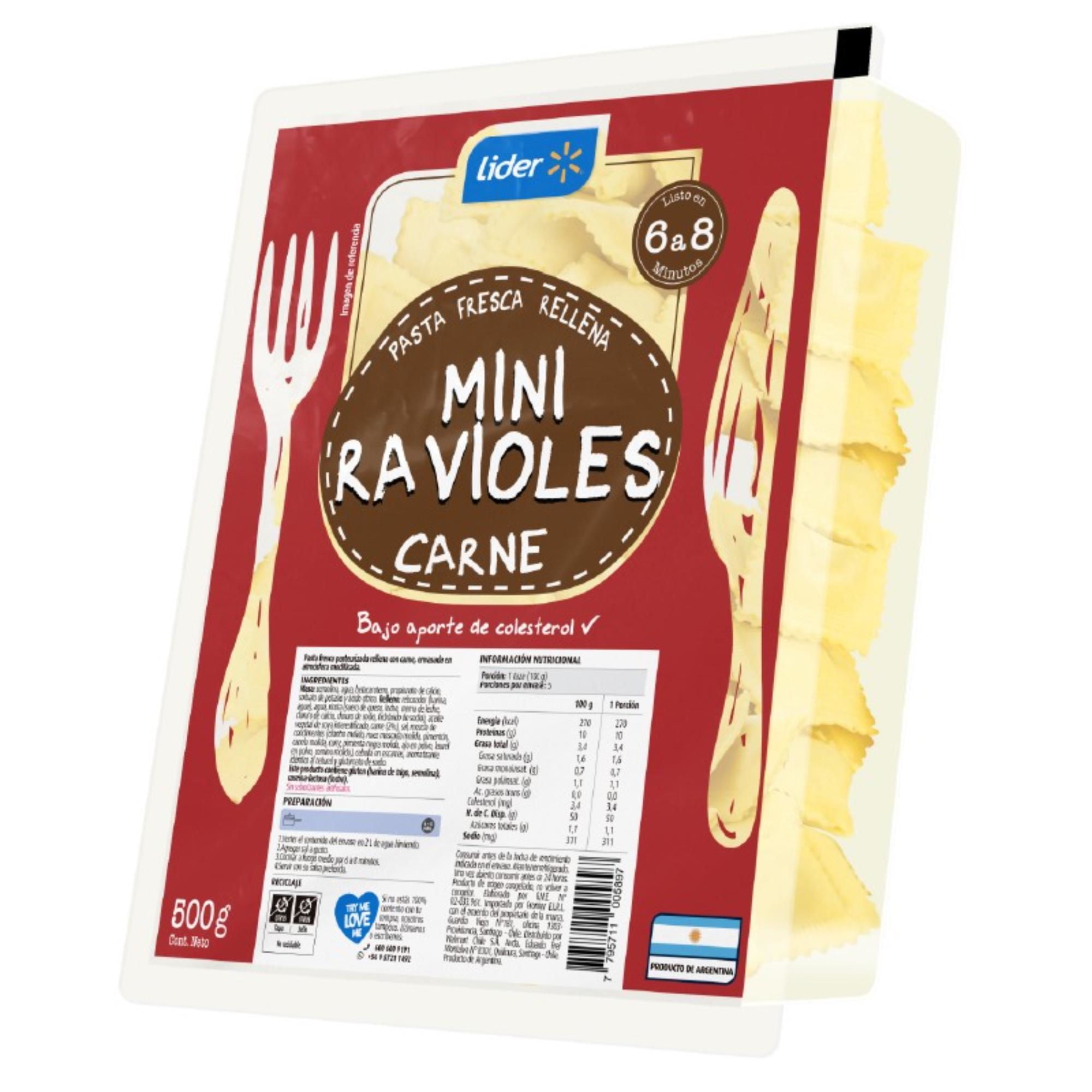 Pasta Fresca Raviolitos Carne 500 g Lider