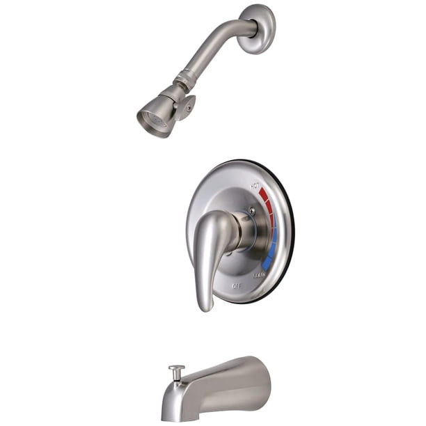 Grifo Kingston Brass Chatham para bañera y ducha con una sola manija, níquel cepillado