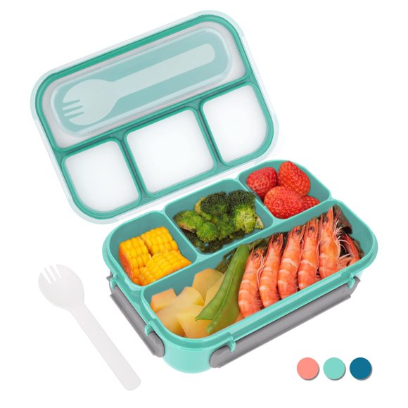 Lonchera Vensp Bento para adultos, 1300 ml, 4 compartimentos con tenedor, color verde