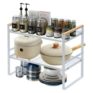 Chic Haus - Repisa Organizadora 2 Niveles De Acero Y Madera Blanco 34 Cm – Estante Multiuso Estilo Nórdico