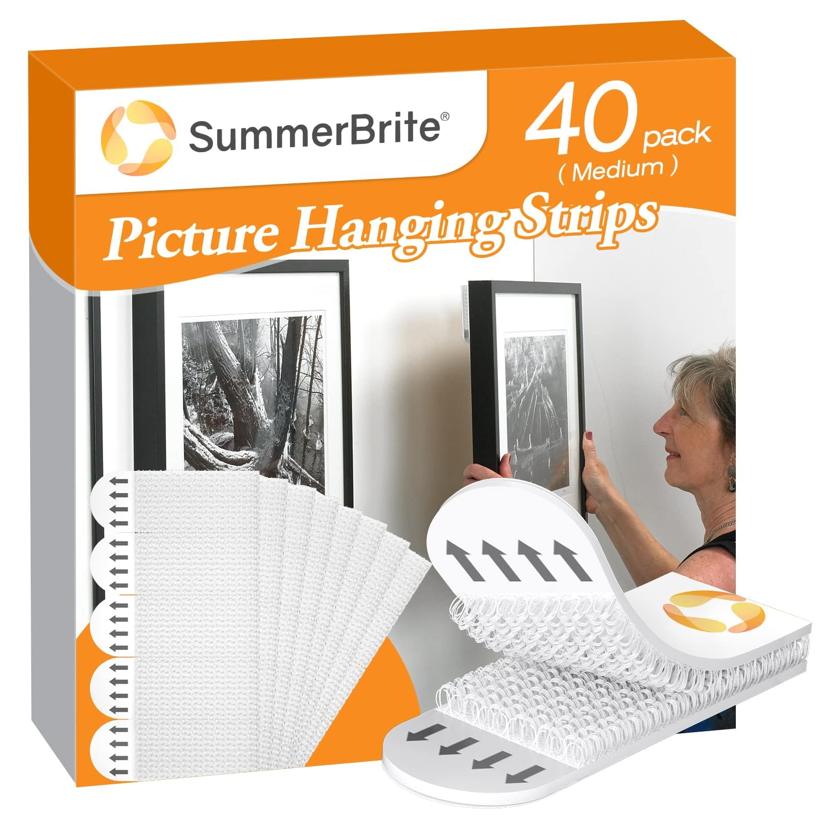Tiras Para Colgar Cuadros Summerbrite, 40 Tiras, Blancas, 20 Pares