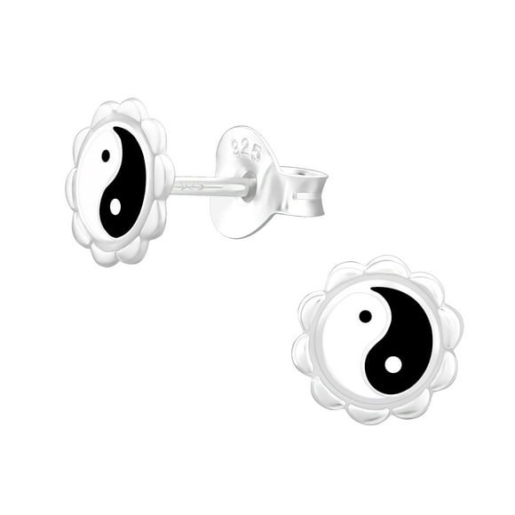 Aros Plata 925 Yin Yang Con Epoxi Y Brillante
