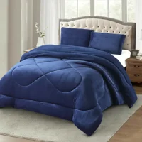 Casadeliacl - Cobertor Cubrecama Con Chiporro 2 Plazas Liso Azul Oscuro Liso