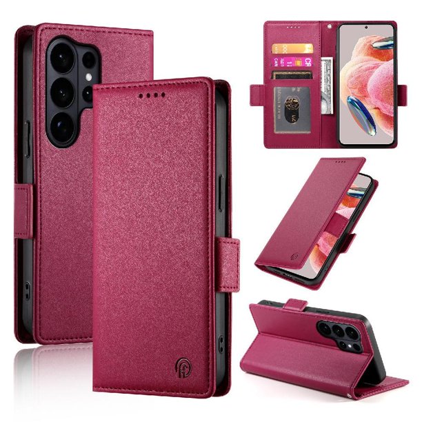 Funda Cartera Magnética con Tarjetas y Soporte para Samsung Galaxy S26 Ultra Rojo