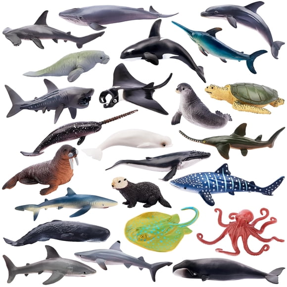 Figuras de animales TOYMANY Mini Ocean, 24 unidades, decoración de tartas para niños