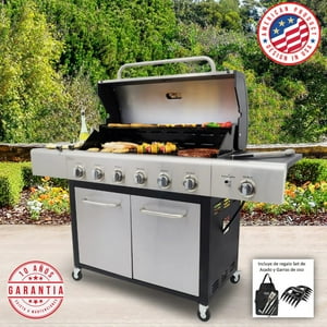 Kenmore - Parrilla A Gas 6 Quemadores + Quemador Lateral - Acero Inoxidable + Set De Asado + Garras De Oso