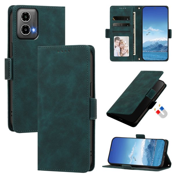 Funda Billetera Delgada para Motorola Moto G34 5G / G45 5G con Ranuras y Soporte Verde oscuro