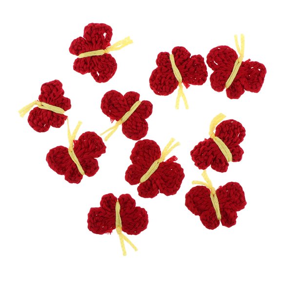 10 piezas de hilo de mariposa tejido a ganchillo con motivos adornos apliques rojo