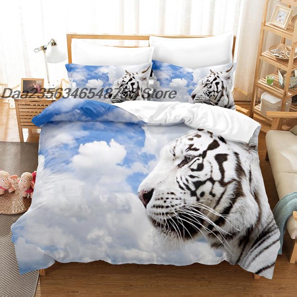 x895 Bed SheetsAnimal Tiger Bedding Set Twin Full Size Bed Set Aldult Kid Bedroom Duvetcover Sets Cartoon Bed Sheet Set 3-Piece Bedding Set (1 Duvet Cover + 2 Pillow Shams) nj895