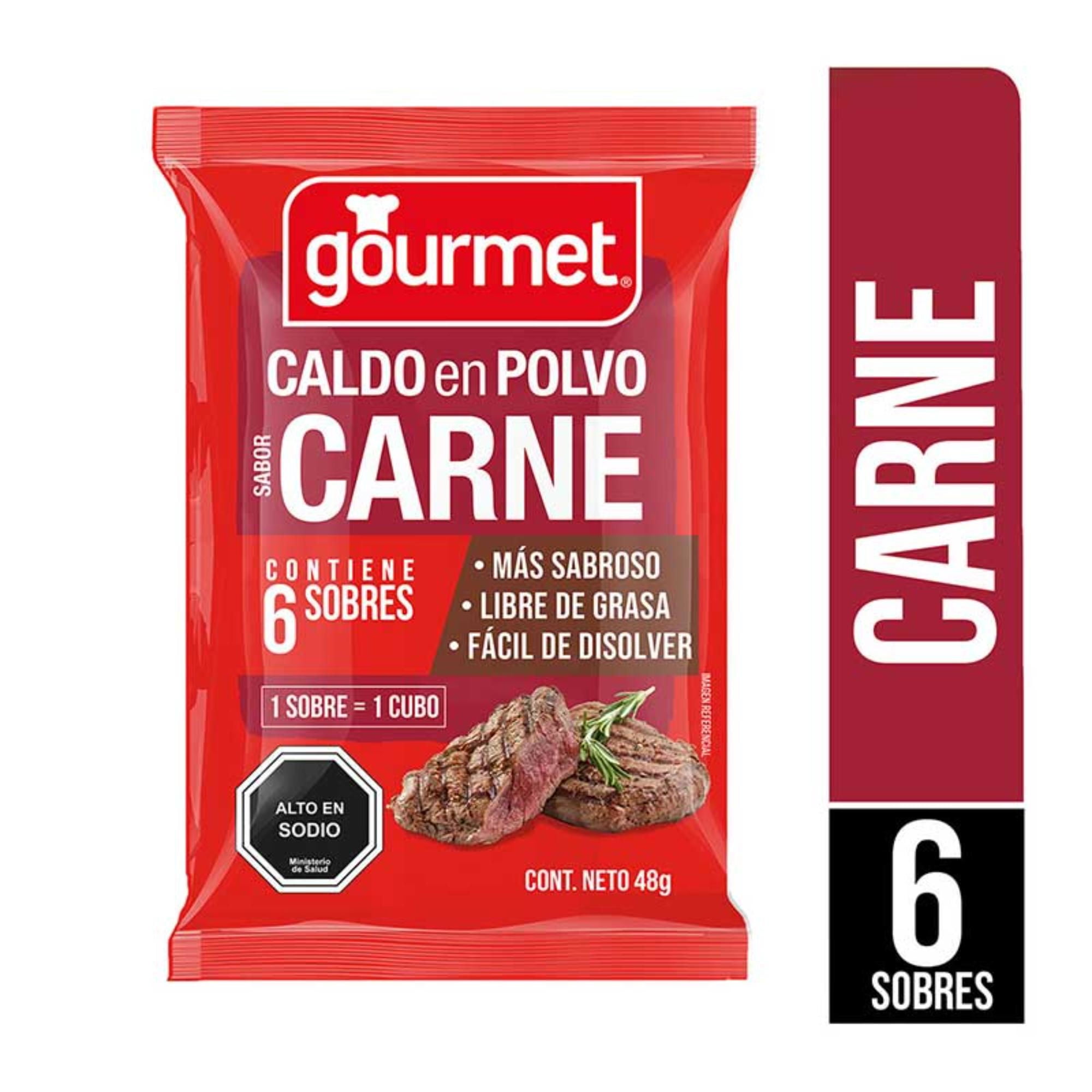 Caldo En Polvo Sabor Carne (6 Sobres) Bolsa 48 g Gourmet