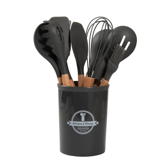 Set de Utensilios de Cocina de Silicona y Madera (12 Piezas) – GRIS