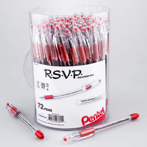 Bolígrafo Pentel Rsvp Fine Line, 0,7 Mm, Tinta Roja, 72 Unidades
