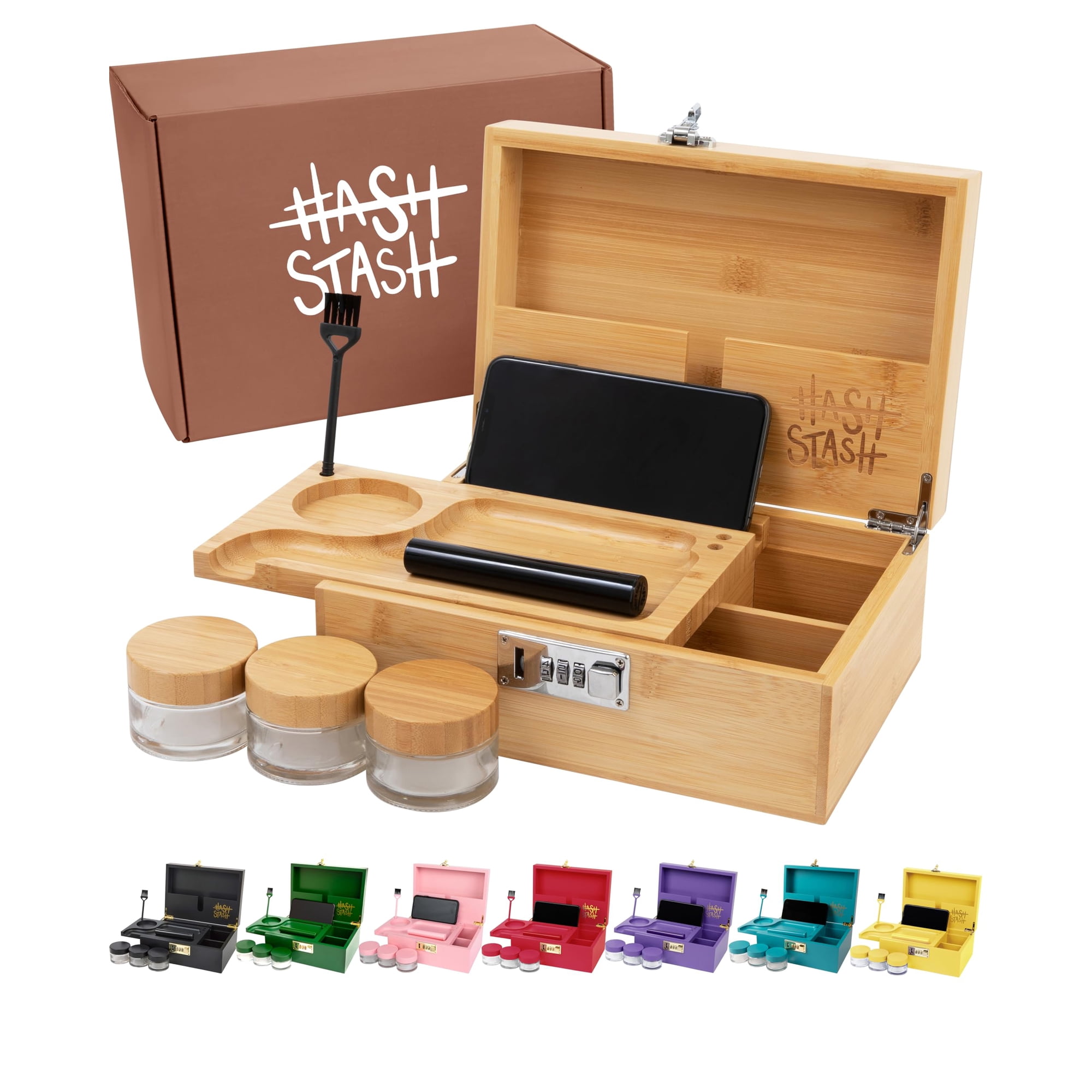 Caja De Almacenamiento Hashstash The Og Large Bamboo Con Candado Y Accesorios