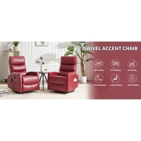 M&Ms - Heat Massage Manual Recliner Chair With Rocker And Swivel In Fabric For Living Room, Red