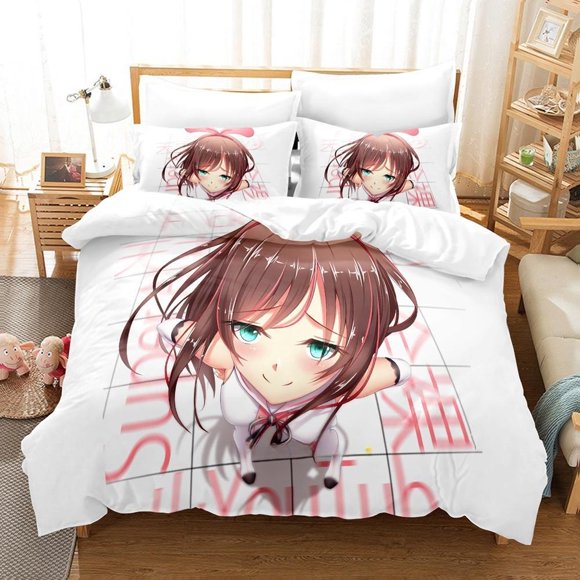 ing anime Kawaii Girls Kizuna AI Bedding Set Single Twin Full Size Bed Set Adult Kid Bedroom Duvet cover Sets Bed Sheets