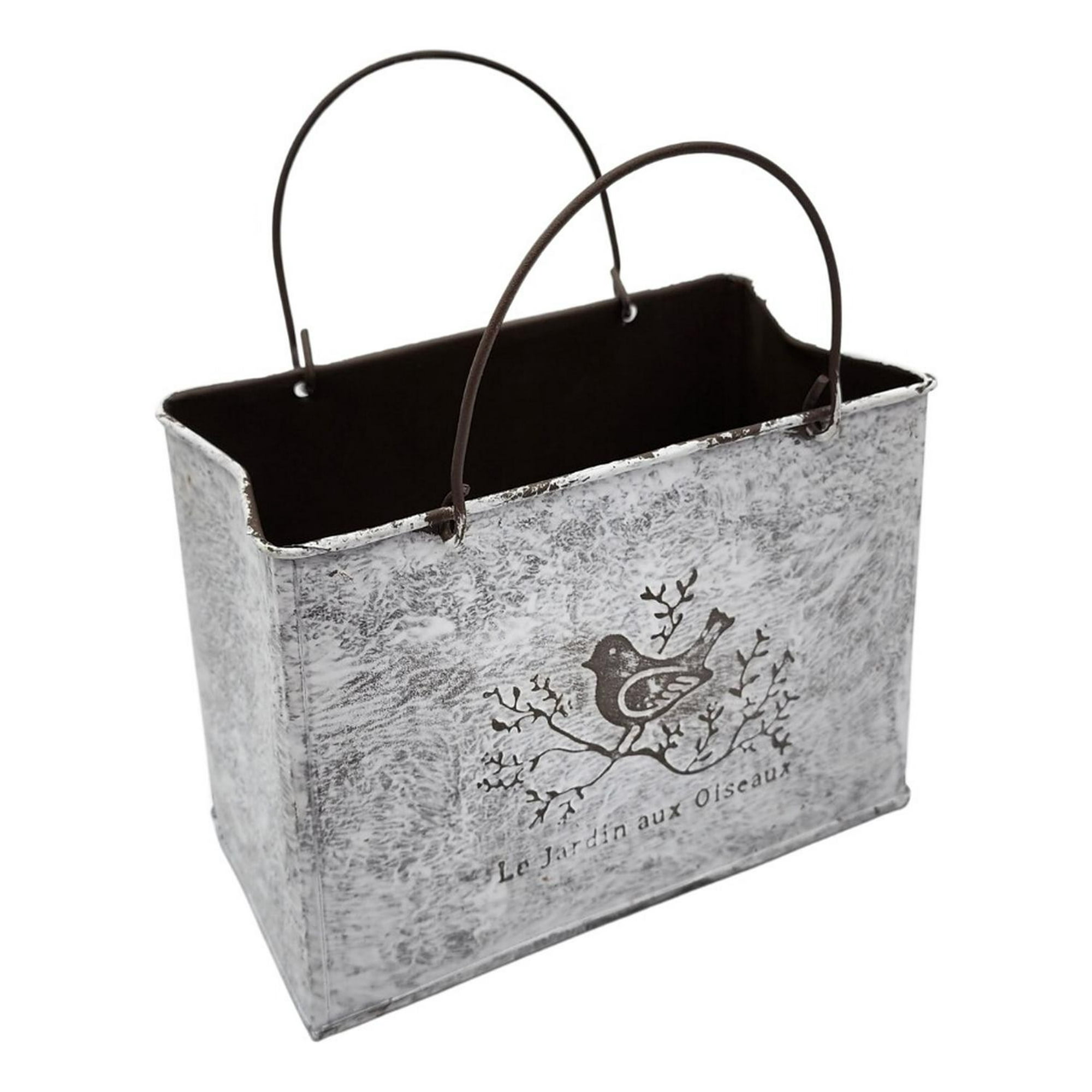 Fliperex - Macetero Florero Maceta Cartera Metálico Frances Le Jardin Blanco