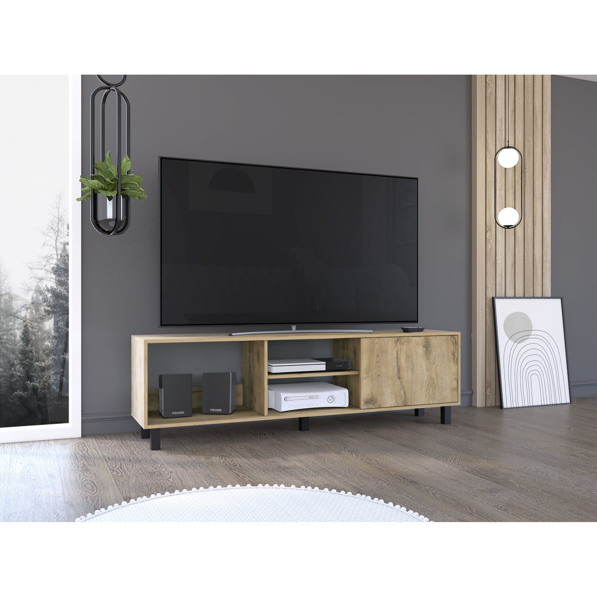 Tuhome - Rack Tv 65" Tunez 1 Puerta Macadamia 47,5x160x35 Cm