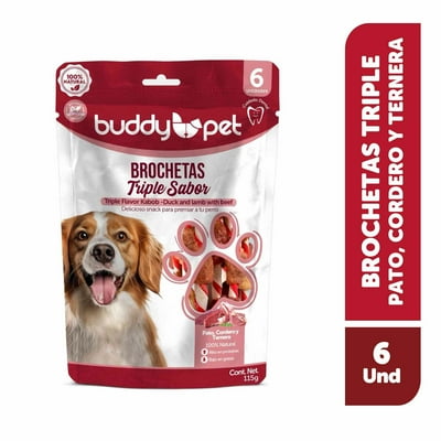 Brocheta Pato Cordero Y Ternera 6 Un 115 G Buddy Pet