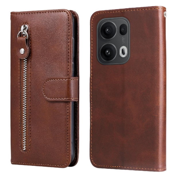 Funda con Cremallera para OPPO Reno 14 Pro 5G, Carcasa Cartera de Cuero PU con Soporte y Tarjetero