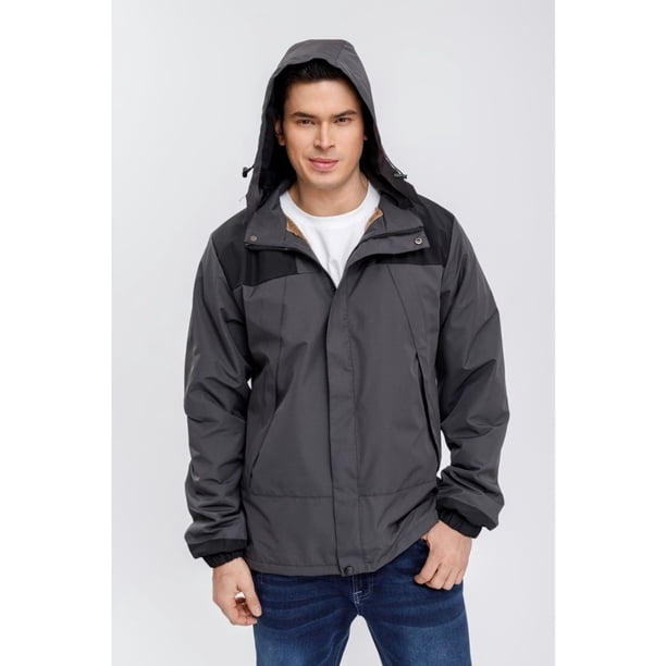 Chaqueta Hombre Impermeable Forro Interior Piel Capucha 0001